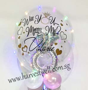 Will You Marry Me Hearts Diamond Ring LED Bubble Balloon